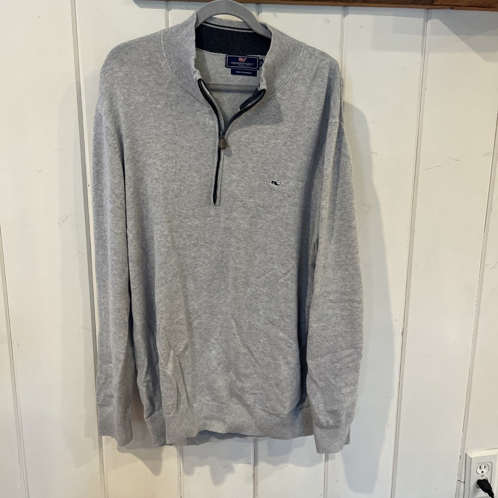 Vineyard Vines Sweater Mens 2XL Grey Cashmere Half Zip Pullover Ribbed Knit Mint